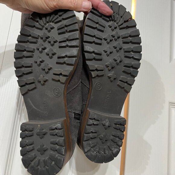 Merona Wm 9 Gray Suede Look Knee Buckle Zip Boots Target Chunky Moto Boho Grunge - Picture 8 of 9